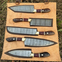 Load image into Gallery viewer, HS-128 '' Hand Forged Damascus Steel Hunting Chef Kitchen Knife Set W/ Sheath