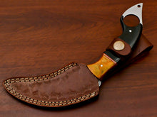 Load image into Gallery viewer, HS-884 HANDMADE DAMASCUS CUSTOM PAKKA WOOD KARAMBIT HUNTING KNIFE