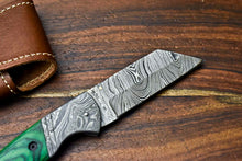 Load image into Gallery viewer, Custom Handmade Damascus Steel Blade Liner-Lock Pocket Folding Knife| HARD WOOD