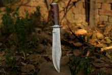 Load image into Gallery viewer, HS-310 Custom Made Hand Forged Damascus Steel Walnut Wood Bowie Knife, Hunting Knife