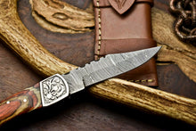 Load image into Gallery viewer, Custom Handmade Damascus Steel Pocket Folding Knife - Beautiful Hard Wood Handle