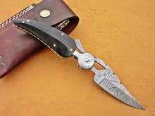 Load image into Gallery viewer, Custom Handmade Damascus Folding-Pocket Knife With Buffalo Horn Handle