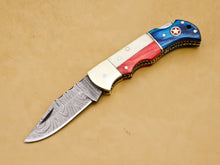 Load image into Gallery viewer, Custom Handmade Damascus Folding-Pocket Knife With Camel Bone And Hard Wood Handle
