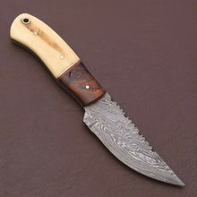 Load image into Gallery viewer, HS-780 Custom Handmade Damascus Skinner Knife With Bone + Wood Handle