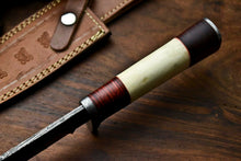 Load image into Gallery viewer, HS-319 Custom Hand Made Damascus Steel Blade Bowie Hunting Knife | CAMEL BONE