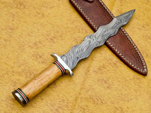 Load image into Gallery viewer, HS-857 CUSTOM DAMASCUS STEEL HUNTING/BOWIE/DAGGER KNIFE HANDLE OLIVE WOOD WITH SHEATH