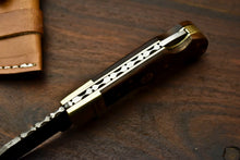 Load image into Gallery viewer, Custom Handmade Damascus Steel Pocket Folding Knife - Beautiful Walunt Wood Handle