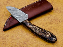 Load image into Gallery viewer, HS-584 CUSTOM DAMASCUS STEEL HUNTING/BOWIE/DAGGER KNIFE HANDLE RAM HORN WITH SHEATH