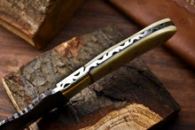 Load image into Gallery viewer, HS-924 Custom Handmade Damascus Steel Camping Tracker Knife - Beautiful Camel Bone Handle