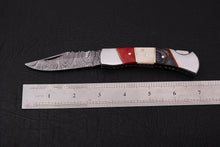 Load image into Gallery viewer, Custom Handmade Damascus Folding-Pocket Knife With Hard Wood & Bone Handle
