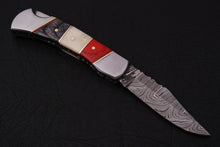 Load image into Gallery viewer, Custom Handmade Damascus Folding-Pocket Knife With Hard Wood & Bone Handle