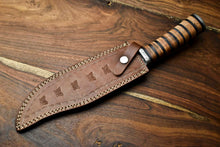 Load image into Gallery viewer, HS-316 Custom Hand Made Damascus Steel Blade Bowie Hunting Knife | LEATHER