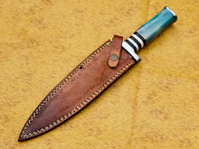 Load image into Gallery viewer, HS-856 CUSTOM DAMASCUS STEEL HUNTING/BOWIE/DAGGER KNIFE HANDLE COLORED BONE WITH SHEATH