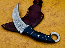 Load image into Gallery viewer, HS-893 CUSTOM DAMASCUS STEEL HUNTING/BOWIE/DAGGER KNIFE HANDLE BUFFALO HORN WITH SHEATH