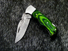 Load image into Gallery viewer, HS-1118 '' CUSTOM HANDMADE DAMASCUS BLADE POCKET FOLDING KNIFE - HARD WOOD HANDLE