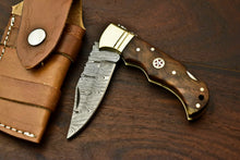 Load image into Gallery viewer, Custom Handmade Damascus Steel Pocket Folding Knife - Beautiful Walunt Wood Handle