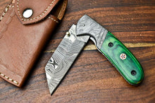 Load image into Gallery viewer, Custom Handmade Damascus Steel Blade Liner-Lock Pocket Folding Knife| HARD WOOD