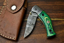 Load image into Gallery viewer, Custom Handmade Damascus Steel Blade Liner-Lock Pocket Folding Knife| HARD WOOD