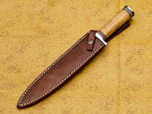 Load image into Gallery viewer, HS-857 CUSTOM DAMASCUS STEEL HUNTING/BOWIE/DAGGER KNIFE HANDLE OLIVE WOOD WITH SHEATH