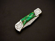 Load image into Gallery viewer, HS-1113 - Custom Hand Forged Damascus Steel Back Lock Resin Handle Knife