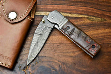 Load image into Gallery viewer, Custom Handmade Damascus Steel Blade Liner-Lock Pocket Folding Knife| Ram Horn