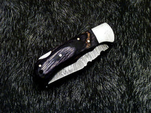 Load image into Gallery viewer, HS-1119 CUSTOM HANDMADE DAMASCUS BLADE POCKET FOLDING KNIFE - HARD WOOD HANDLE