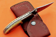 Load image into Gallery viewer, Custom Handmade Damascus Folding/Pocket Knife With Engraved Camel Bone Handle