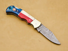 Load image into Gallery viewer, Custom Handmade Damascus Folding-Pocket Knife With Camel Bone And Hard Wood Handle