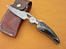 Load image into Gallery viewer, Custom Handmade Damascus Folding-Pocket Knife With Buffalo Horn Handle