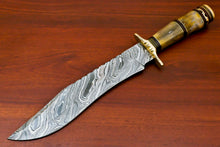 Load image into Gallery viewer, HS-489 Custom Handmade Damascus Bowie-Hunting Knife With Camel Bone Handle