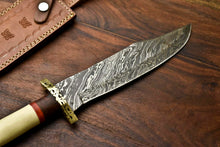 Load image into Gallery viewer, HS-332 | Custom Handmade Damascus Steel Hunitng/Bowie Knife - Camel Bone Handle