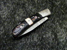 Load image into Gallery viewer, HS-1120 '' CUSTOM HANDMADE DAMASCUS BLADE POCKET FOLDING KNIFE - HARD WOOD HANDLE