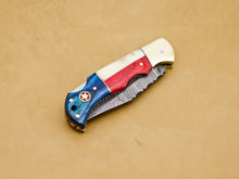 Load image into Gallery viewer, Custom Handmade Damascus Folding-Pocket Knife With Camel Bone And Hard Wood Handle