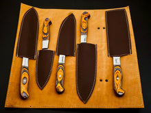 Load image into Gallery viewer, Luxury Damascus kitchen knife set Leather Kit