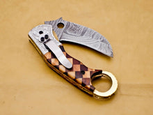 Load image into Gallery viewer, Custom Handmade Damascus Folding-Pocket Engraved Knife With Wood Handle & Pocket Clip