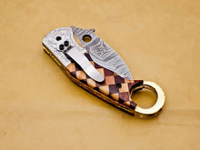 Load image into Gallery viewer, Custom Handmade Damascus Folding-Pocket Engraved Knife With Wood Handle & Pocket Clip