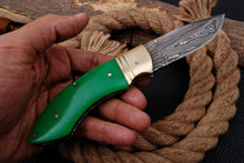 Load image into Gallery viewer, Custom Handmade Damascus Folding-Pocket Knife With Green Sheet Handle