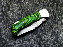 Load image into Gallery viewer, HS-1118 '' CUSTOM HANDMADE DAMASCUS BLADE POCKET FOLDING KNIFE - HARD WOOD HANDLE