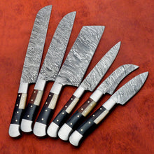 Load image into Gallery viewer, HS-143 Custom Handmade Damascus Steel 6 Piece Chef Set with Wood/Bone/Horn Handle