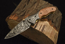 Load image into Gallery viewer, Custom Handmade Damascus Folding/Pocket Knife With Wood Handle
