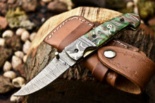 Load image into Gallery viewer, Custom Handmade Damascus Steel Pocket Folding Knife - Beautiful Resin Handle