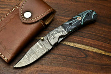 Load image into Gallery viewer, Custom Handmade Damascus Steel Blade Liner-Lock Pocket Folding Knife| Corian