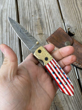 Load image into Gallery viewer, Custom Handmade Full Damascus Folding-Pocket Knife With Flag Handle