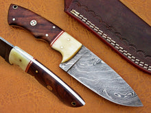 Load image into Gallery viewer, HS-776 Custom Handmade Damascus Skinner Knife With Camel Bone & Wood Handle