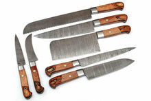 Load image into Gallery viewer, HS-232 Custom Handmade Damascus Kitchen-Chef Knives Set Lot Of 7 Pecs With Wood Handle