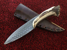 Load image into Gallery viewer, Custom handmade hunting knife featuring carbon steel blade and stag style handle design