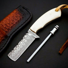 Load image into Gallery viewer, HS-973 Custom Hand Forged 6.00" Damascus Steel Full Tang Cowboy Bull Cutter Knife