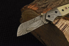 Load image into Gallery viewer, Custom Handmade Damascus Folding/Pocket Knife With Bone Handle