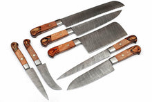 Load image into Gallery viewer, HS-232 Custom Handmade Damascus Kitchen-Chef Knives Set Lot Of 7 Pecs With Wood Handle
