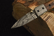 Load image into Gallery viewer, Custom Handmade Damascus Folding/Pocket Knife Liner Lock With Wood Handle